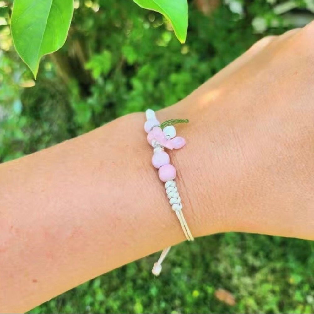 Elegant Pink Flower Hemp Style Bracelet